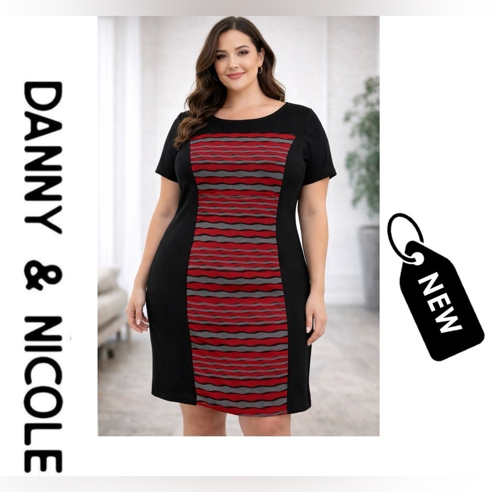 NWT Danny & nicole blk /red striped stealth dress
